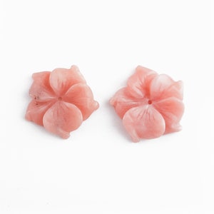 Vintage Carved Pink Opal Flower Beads, 24mm, Center Drilled, Carved Flower, Gemstone Flower Beads, Pink Flowers, Natural Pink Opal, 2 Pieces