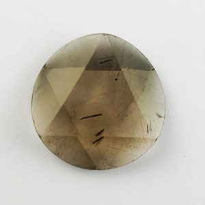 Large Pentagram Smokey Quartz with Golden Rutile Top Faceted Cabochon, 25mm, Large Round Cabochon, Natural Quartz Cabochon, 1 Piece