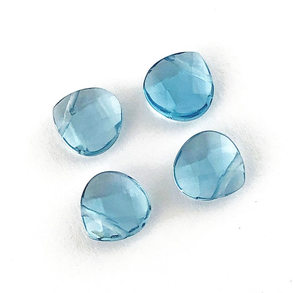 Faceted Blue Quartz Briolette Teardrop Beads, 9mm, Quartz Blue Faceted Drop, Hydro Quartz Wide Teardrop  (9x9m), Side Drilled, 6 Pieces