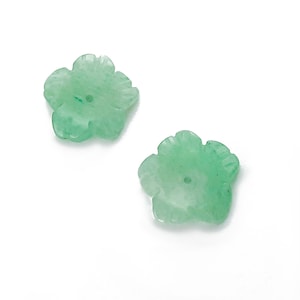 Vintage Aventurine Flower Beads, 12mm, Green Flower Beads, Vintage Flower Carvings, Center Drilled, 2 Pieces, Gemstone Carved Flowers