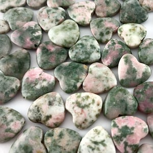 Unakite Heart Beads, Pastel Pink and Green Heart Beads, Puffy Heart Beads, Gemstone Hearts, Heart Beads, 12mm, Full Drilled, 2 Pieces