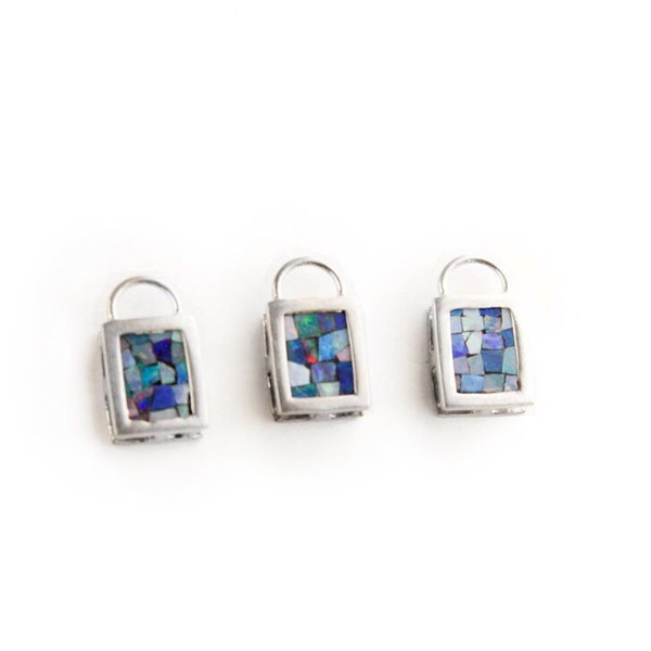 Genuine Opal Mosaic 15mm in Sterling Silver Jewelry Parts, Jewelry Findings, Earring Findings, Pendant Findings, 1 Piece