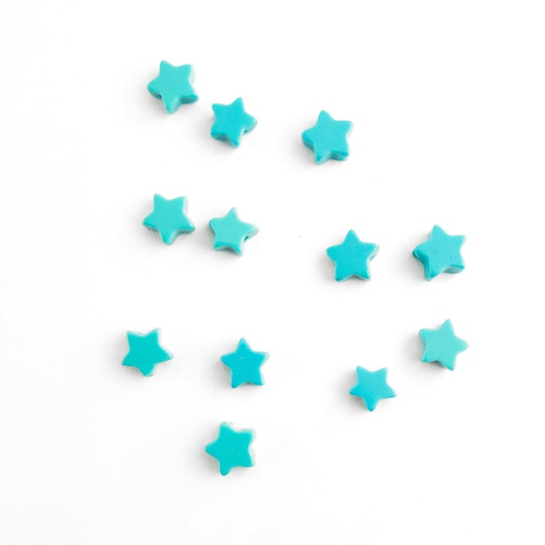 Turquoise Star 6mm Beads, Reconstituted Turquoise, 6mm Stars, Blue Star Beads, Small Star Beads, Gemstone Star, Center Drilled, 12 Pieces