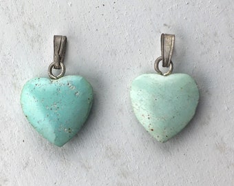 Vintage Natur-Türkis Herz Anhänger 12 mm mit Sterling Silber Ballen, 1 Stück