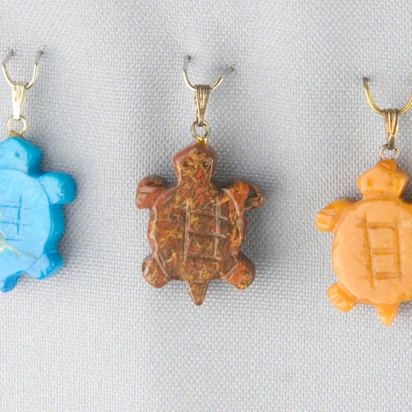 Carved Gemstone Turtle Pendant Silver Bale