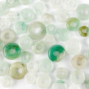 Perle Qi a cerchio da 8 mm a 16 mm in giada verde, giada naturale, foro centrale da 3 mm, 5 pezzi