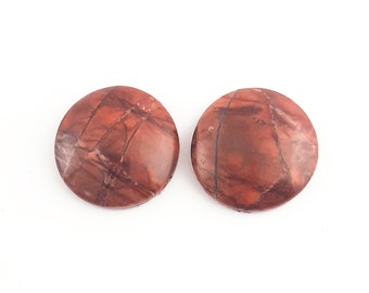 Red Jasper Cabochon Pair, 20mm, Noreena Jasper Cabochon, Large Round Cabochon, Matched Cabochon Pair, Brecciated Jasper Cabochon, 2 Pieces