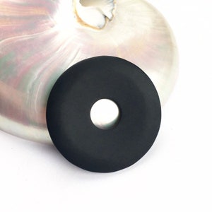 48mm Extra - Large Matte Black Onyx Hoop (Qi) Bead, Just Under 2&quot; Inch , Giant Frosted Black Onyx Flat Donut Qi Bead, Huge Focal Bead