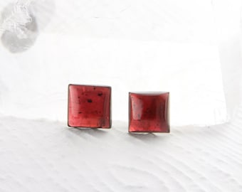 Square Garnet Cabochons 8mm, 2 Paired Pieces