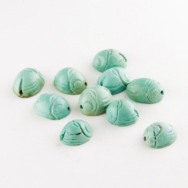 Natural Turquoise Scarab Beetle Beads, Oval Turquoise Scarab Bead, Vintage Turquoise Scarab Beads, 14x10mm, Full Drilled, 1 Piece