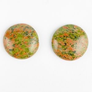 Large Unakite Round Cabochons, 20 mm, Natural Unakite Round Cabochon, Green and Pink Unakite Round Cabochons 20mm, 2 Pieces