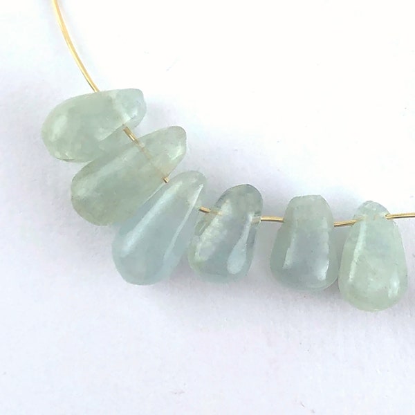 Natural Aquamarine Smooth Drop Beads, 7-12mm, Side Drilled, 8 Pieces, Aquamarine Teardrop, Aquamarine Smooth Briolettes, Aquamarine Drops