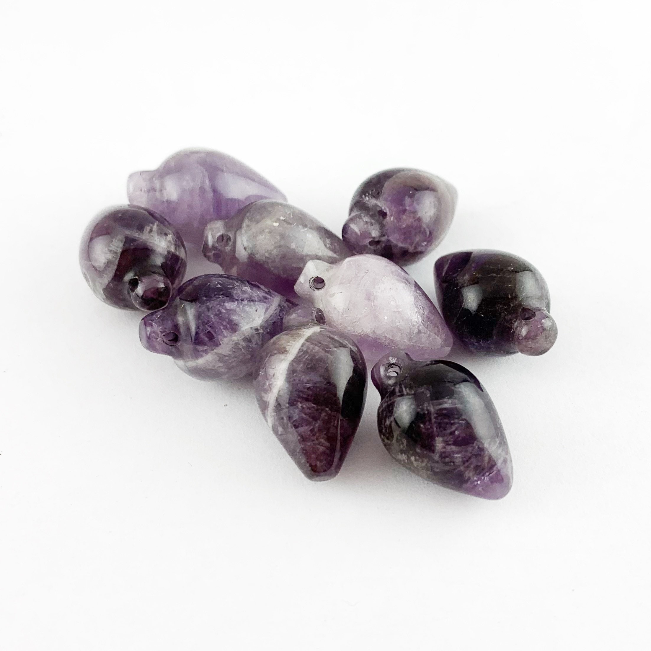 天然アメジストペンデュラム、22mm、サイドドリル、シェブロン