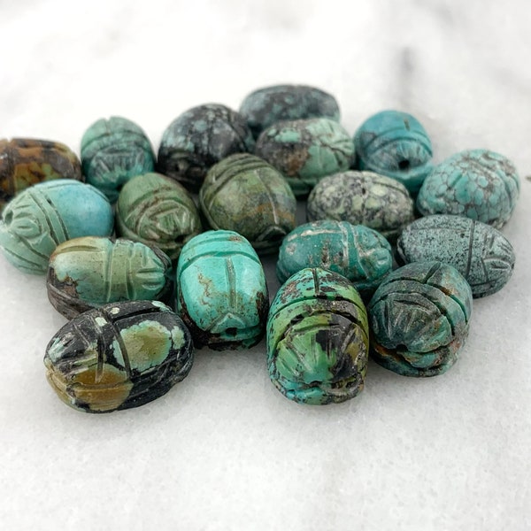 Genuine Turquoise Scarab Beads, Large Turquoise Scarab Beads, Vintage Carved Turquoise Beetle Beads, Turquoise Intaglio Beads, 1 Piece