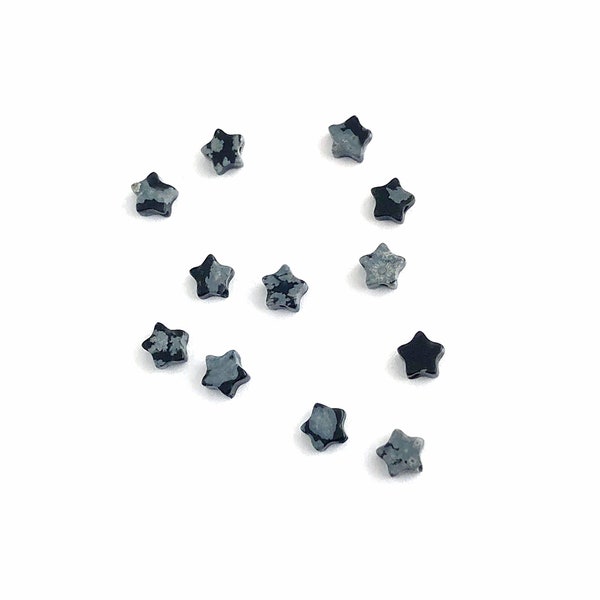 Tiny Star Beads 4mm Snowflake Obsidian, Center Drilled, Black and Gray Star Beads, Natural Gemstone Star Beads, Small Star Beads, 12 Pieces