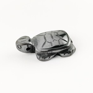 May include: A small, black, carved turtle figurine made of hematite.