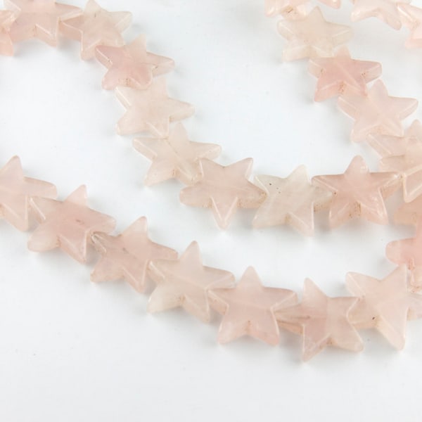 Rose Quartz Star Beads, Natural Pink Rose Quartz Star Beads, Large Rose Quartz Star Beads, Gemstone Star Beads, 15mm, Full Drilled, 2 Pieces