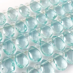 Faceted Aqua Quartz Briolette Teardrop Beads, 12mm, Blue Quartz Faceted Drop, Aquamarine Hydro Quartz Teardrop, Side Drilled, 6 Pieces