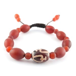 Vintage Carnelian DZI Bead Bracelet, Natural Gemstone DZI Bracelet, Adjustable Bracelet, Talisman Stone Bracelet