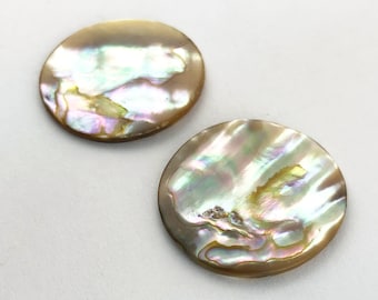 Natural California Abalone Paua Shell, 25mm Large Round Cabochon, 2 Pieces, Natural Abalone Cabochons, Vintage Abalone