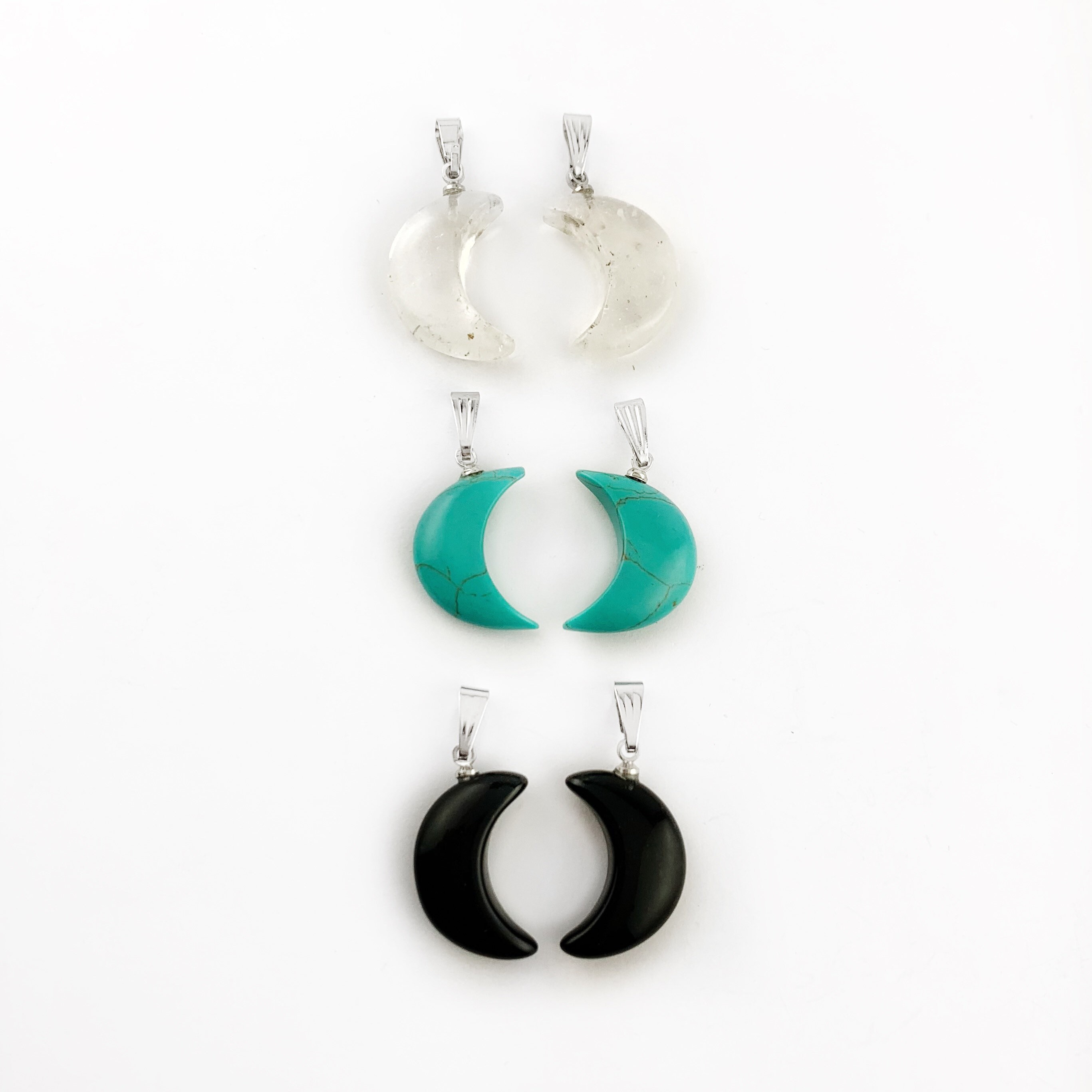 Crescent Moon Pendant, 1 Piece, Natural Gemstone Moon Pendants in Rock Crystal, Turquoise, or Black Onyx, Your Choice of Various Stones