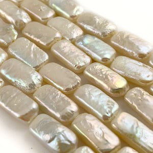 Rectangle White Pearl Beads, 13mm, High Luster White Biwa Pearl Bead, High Quality Rectangle Flat White Pearl, Biwa Pearls, 2 Piece