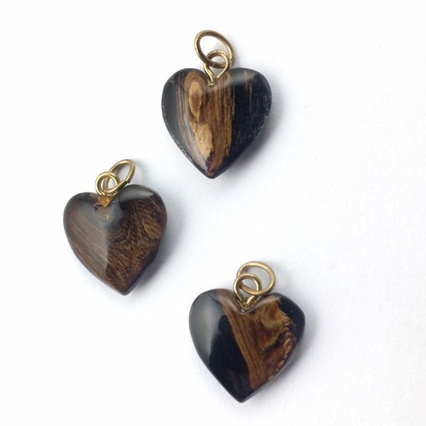 Rare Wood Amber Heart Pendant, 12mm, Natural Amber, Gold Filled Pendant, Amber Charm, Genuine Wood Amber, 1 Piece