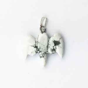 Carved Bat White Howlite Pendant with Silver Bale, 20mm, 1 Piece