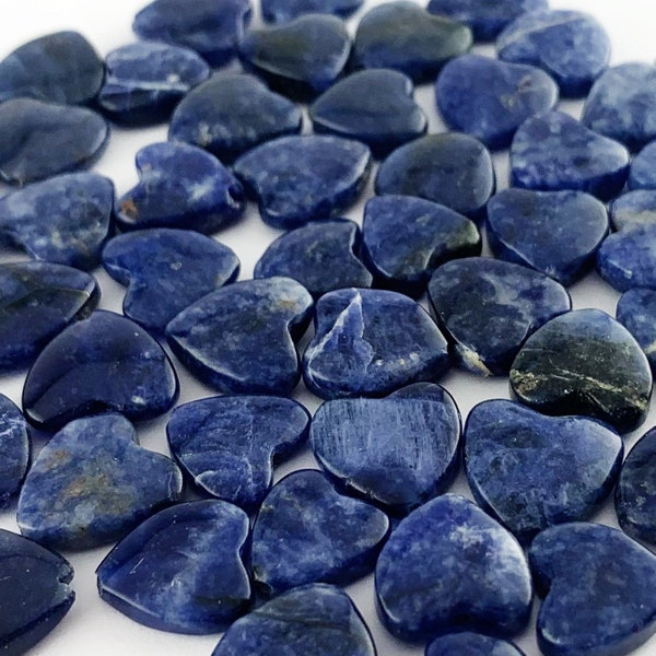 Blue Sodalite Heart Beads, Blue Stone Heart Beads, Puffy Heart Beads, Dark Blue Hearts, Heart Beads, 11mm - 13mm, Full Drilled, 4 Pieces