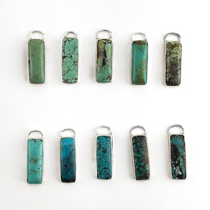 Long Rectangle Turquoise Pendant, You Choose, Sterling Silver Pendant, Turquoise Component, 1 Piece, 25x8mm, Natural Turquoise, Bar Pendant