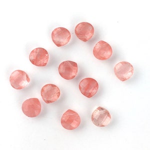 Faceted Strawberry Quartz Teardrop Beads, Side drilled, Wide Teardrop, Pink Quartz, Cherry Quartz Drop Beads, 8mm, 6 Pieces