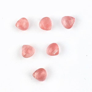 Faceted Strawberry Quartz Teardrop Beads, 6mm, Side drilled, Wide Teardrop, Pink Quartz, Small Cherry Quartz Drop Beads, 6 Pieces