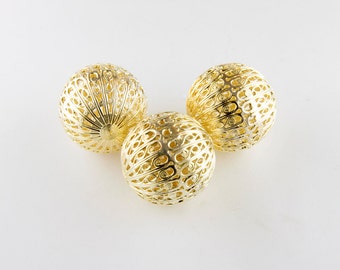 Large Vermeil Filigree Round Bead, 27mm, Sterling Silver Vermeil Antique Style Beads, Large Round Filigree Bead, Gold Bead, 1 Piece