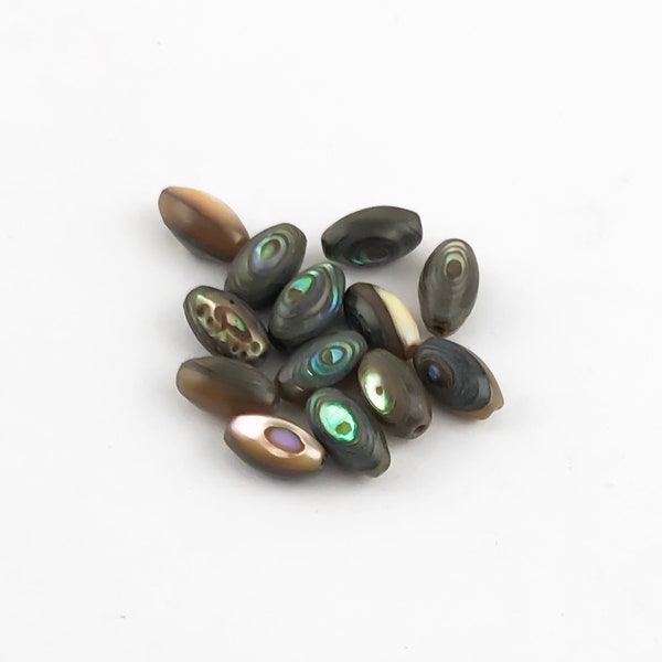 Vintage Abalone 8x4mm Barrel Beads, Full Drilled, Natural Abalone Beads, 10 Pieces