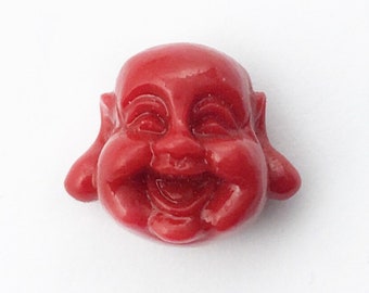 Coral Resin Laughing Buddha Head Beads 11 mm, Full Drilled, 1 Piece