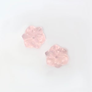 Vintage Small Rose Quartz Flower Beads, Pink Carved Flower Bead, Center Drilled, 10mm, 2 Pieces
