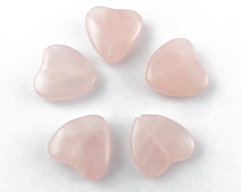 Rose Quartz Heart Beads, 12mm, Center Drilled (2 Pieces)