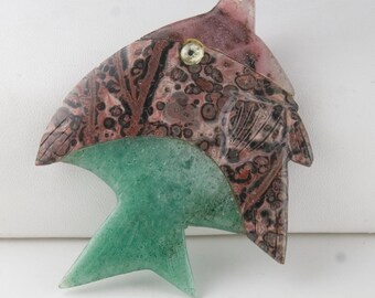 宝石のインタルシア魚像：アベンチュリン、ジャスパー、ロードナイトの