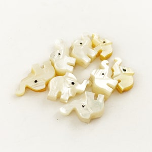 Mother of Pearl Elephant Beads, Tiny Elephant Beads in Mother of Pearl, Vintage Shell Animal Fetish Beads, 11mm, Full Drilled, 2 Pieces