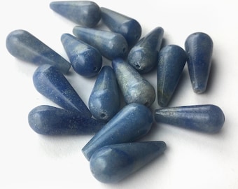 Large Dumortierite Blue Drop Beads, 22mm Full Drilled, 2 Pieces