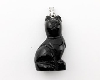 Black Onyx Cat .925 Sterling Silver Pendant Charm 1" Long Black Onyx Cat .925 Sterling Silver Pendant Charm 1" Long