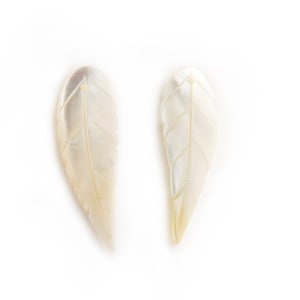 Vintage White Mother of Pearl Carved Leaf Beads, 34mm, Top Drilled, Natural Mother of Pearl, Carved Leaves, One Left and Right Pair