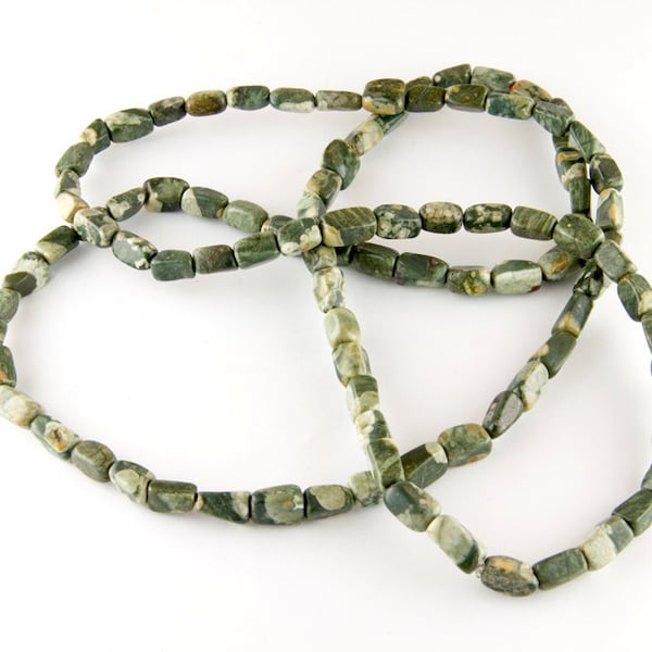 Green Rhyolite Tube Beads Strand, Jungle Agate Nugget Beads, Rhyolite Rectangle Bead Strand, Full Drilled, 1 Extra Long Strand, 36" inch