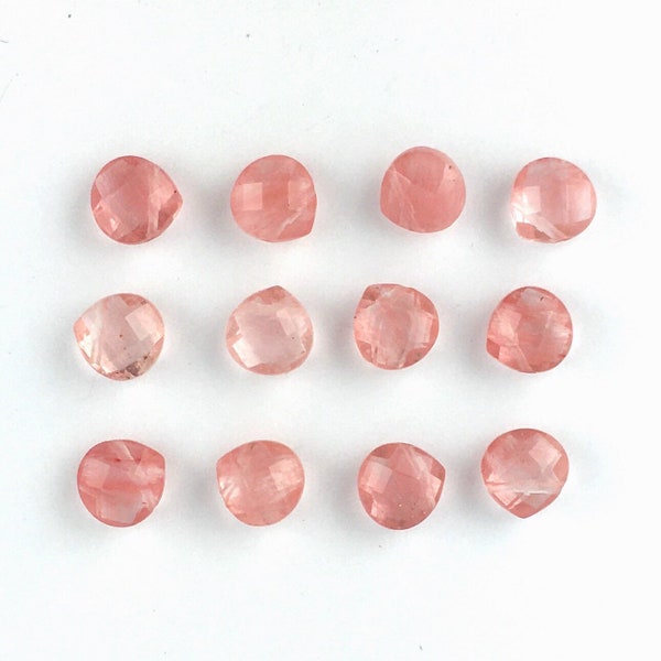 Strawberry Quartz Faceted Teardrop Beads, 10mm, side drilled, Cherry Quartz, Faceted Briolette, Fat Pear Shape Drop Beads, 4 Pieces