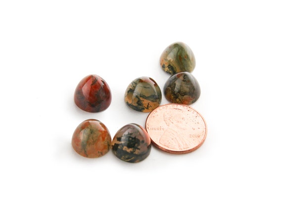 Vintage Red Moss Agate Cabochon, 12mm Gumdrop Cut Round