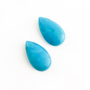 Large Turquoise Smooth Teardrop Beads, 25mm, Dyed Genuine Turquoise, Side Drilled, Single Piece or Matched Pair
