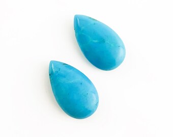 Cuentas grandes de turquesa lisas en forma de lágrima, 25 mm, turquesa genuina teñida, perforadas lateralmente, pieza única o par combinado