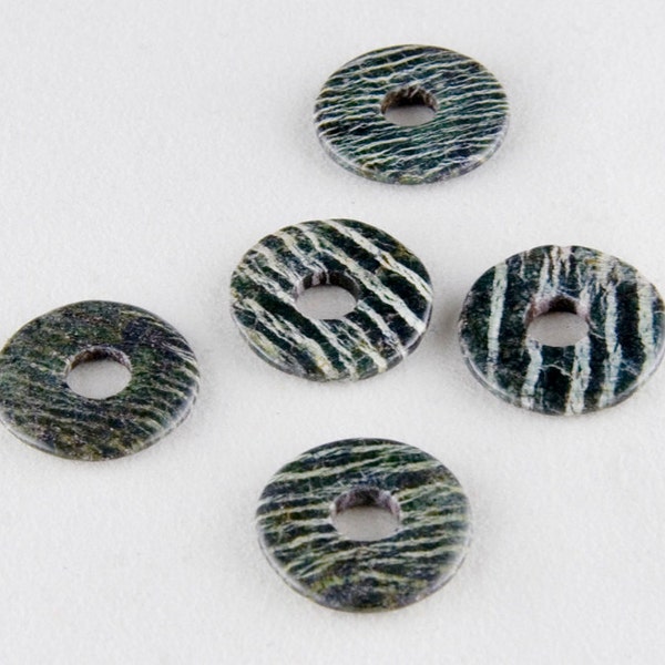 Chrysolite Qi Hoop Beads, Zebra Jasper Chi Qi Beads, Black and White Jasper Hoops, 20mm, Striped Chatoyant Jasper, Chrysolite Bead, 2 Pieces