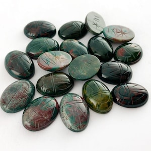 Carved Bloodstone Scarab, Large Oval 18x13mm Bloodstone Cabochons, High Quality Bloodstone, Antique Bloodstone Scarabs, Hand Etched, 2 Piece