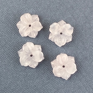 Vintage Rose Quartz Flower Beads, 12mm, Carved Pink Flower Bead, Center Drilled, Rose Quartz Flower, Carved Rose Quartz, 2 Pieces